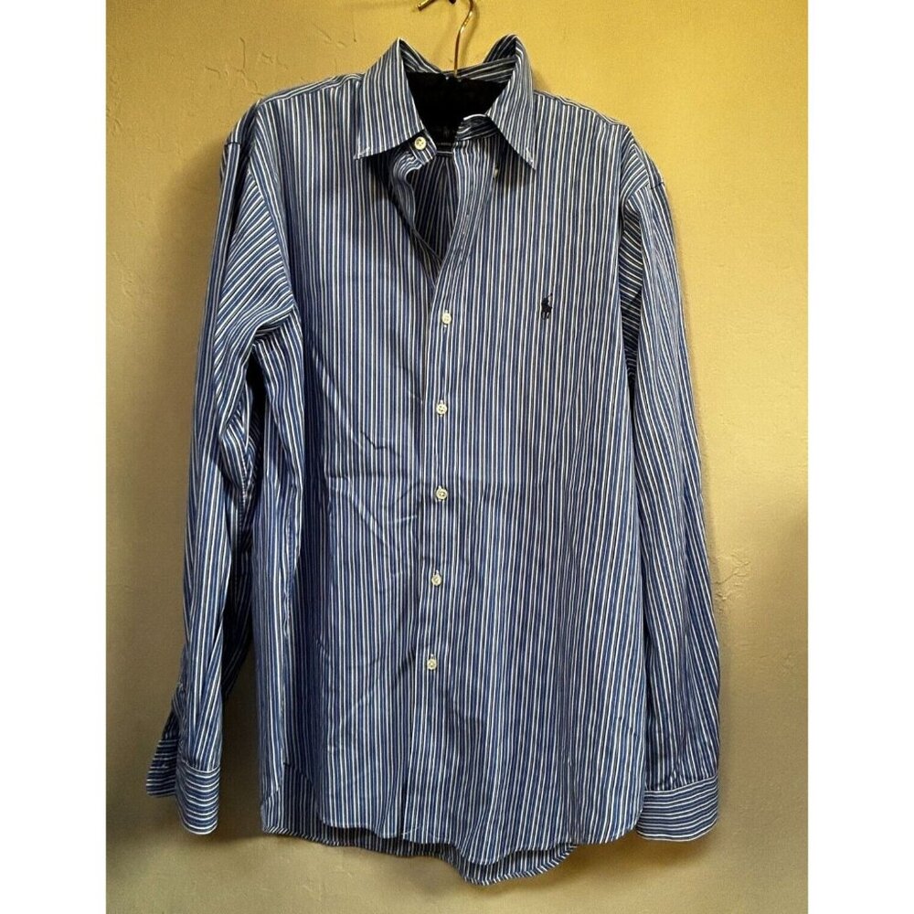 Ralph Lauren Men Classic Fit Blue Pinstripe Button-Down Long Sleeve Shirt Medium